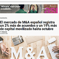 El mercado de M&A espaol registra un 2% ms de acuerdos y un 19% ms de capital movilizado hasta octubre